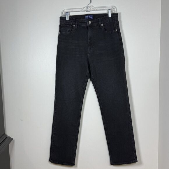 Gap High Rise 90s Straight Leg Jeans Womens 10/30R Washed Black Denim Normcore - Picture 2 of 9